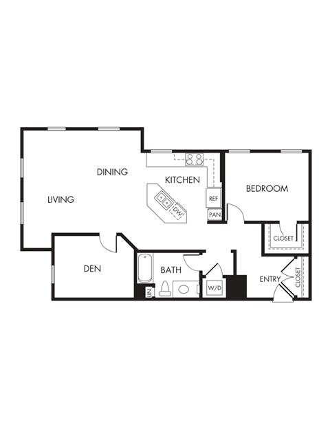 Floor plan for 1 bed, 1 bath, 1182 sqft